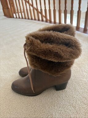 Brown Faux-Fur Cuffed Heeled Ankle Boots